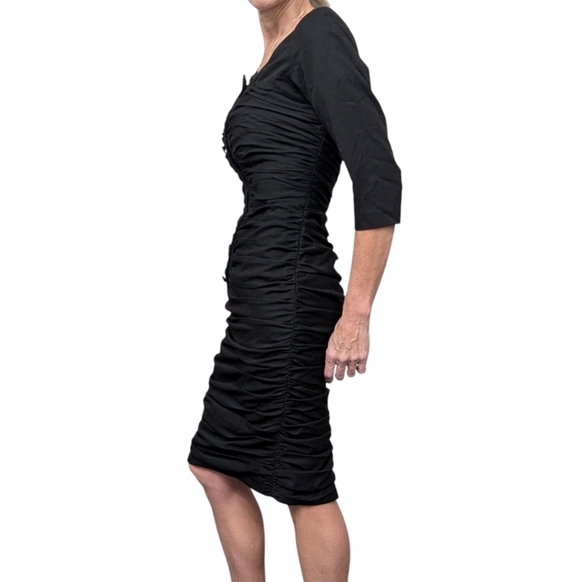 Byron Lars Dresses & Skirts - Byron Lars Beauty Mark Black Ruched Bodycon Midi Dress Size 2 Cocktail Party